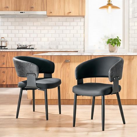 Fauteuils de salle à manger en similicuir noir lot de 2 en PU (1/5)