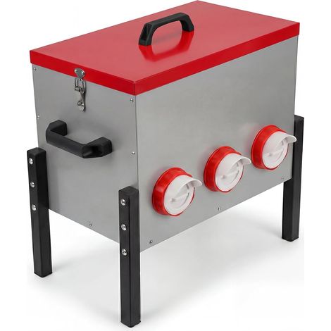 Mangeoire Poules Anti Nuisible Grande Capacité 15 kg (33 lbs), Futterautomat Hühner mit 6 Löchern aus Metal pour Poulets/Canards/Oies, Poulailler Extérieur/Ferme (1/5)