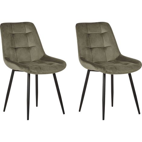 Set di 2 Sedie da Pranzo Imbottite in Velluto Verde Oliva Gambe in Ferro Nero Melrose