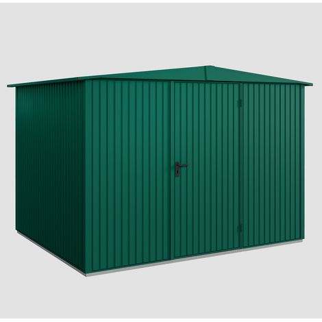 Hörmann Ecostar Metall-Gerätehaus Trend mit Satteldach Typ 3, 324 x 248 cm, moosgrün, 7,2 m², 1-flüglige Tür