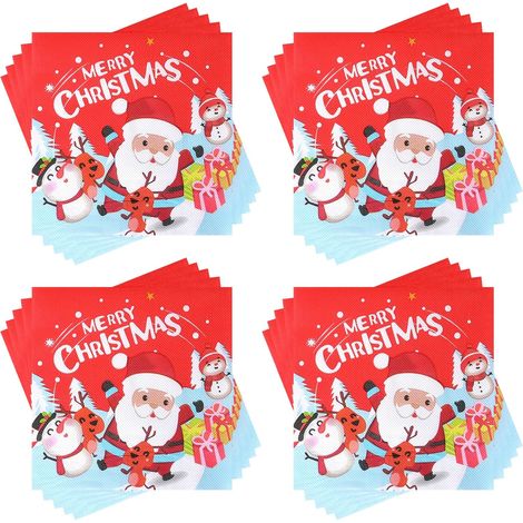 Lot de 60 serviettes de table jetables pour invités, motif Père Noël, rennes et bonhomme de neige, 2 plis, 33 x 33 cm. (1/5)