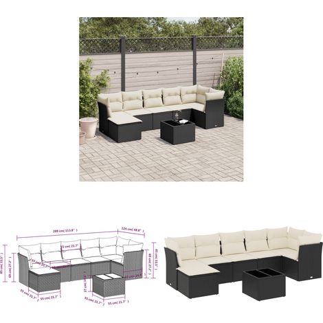 8-tlg. Garten-Sofagarnitur mit Kissen Schwarz Poly Rattan - Gartenmöbel Set - PE-Rattan Möbel - Outdoor Sofa - Esstisch Set - Gartenlounge - Home & Living (1/3)