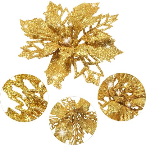 Fleurs artificielles de Noël, lot de 5, dorées (1/5)
