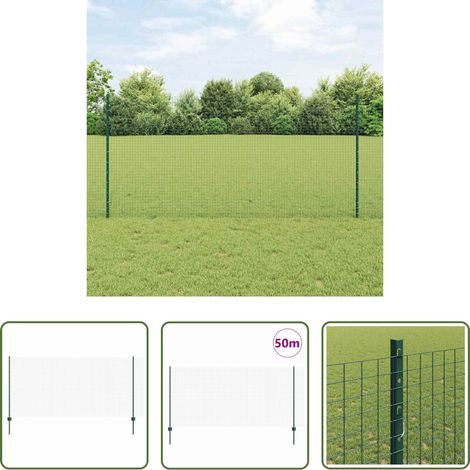vidaXL Außenzaun - Zaun mit Pfosten Grün 1,2 x 50 m Stahl und PVC (1/5)