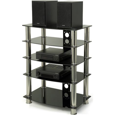 Centurion Supports Galago 5-Shelf Premium Gloss Black Glass with Silver Legs AV Rack (1/5)
