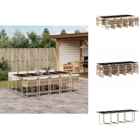 11-tlg. Garten-Essgruppe mit Kissen Beige Poly Rattan - Garten Essgruppe - Garten Essgruppen - Outdoor Essgruppe - Terrasse Essgruppe (1/5)