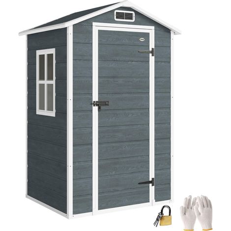 Abri de rangement 1,1 m² Cabane de rangement avec boisoptik fenêtres Satteldach Belüftung Boden Schloss Handschuhe gris