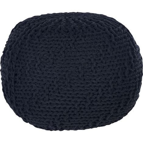 Ottoman Noir en Coton 50 x 35 cm Moelleux pour Chambre ou Salon Rond Boho Priene (1/5)