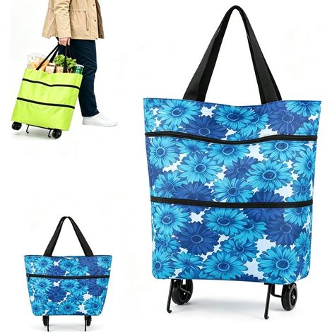 Chariot de courses Irovami, chariot pliable et portable à roulettes, sac cabas imperméable, couleur orchidée, avec ruban et roulettes. (1/5)