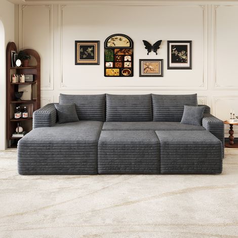 Canapé d’angle en L 241 cm gris foncé, sofa cloud sans montage en velours côtelé moelleux, assise profonde, méridienne, salon moderne (1/5)