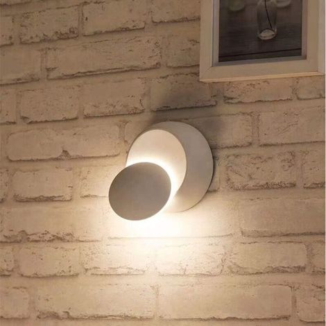 Apliques de pared blancos para interiores, lámpara de pared LED de 5 W, aplique de pared moderno de hierro Eclipse 2 en 1 de luz blanca cálida creativa, lámpara LED (blanca) [Clase energética E] (1/4)