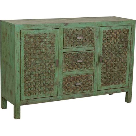 Aparador de madera artesanal verde 135x40x90h cm (1/5)