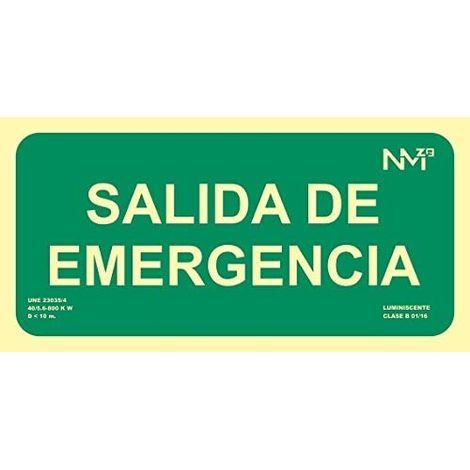 Señal de evacuación salida de emergencia, pvc 1mm, clase a, 320x160mm (1/5)