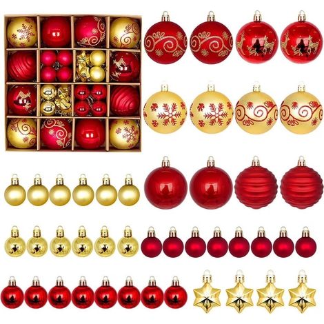 Boules de Noël - 44 Pièces 3-6 cm Incassables Or/Rouge - Pour Décoration de Sapin, Fêtes et Mariages (1/5)