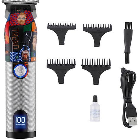 Tondeuse À Cheveux - Lame En Acier Inoxydable T - Sans Fil USB - Écran LED - 4 Sabots 1 2 3 4 Mm - Pour Hommes - 1 Pièce (1/5)