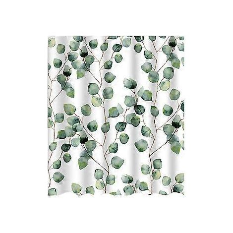 Duschvorhang – 183 x 183 cm – Badezimmervorhang – Grünes Eukalyptus-Blumenmuster – Badezimmerdekoration – Wasserdicht – Schimmelresistent – Maschinenwaschbar