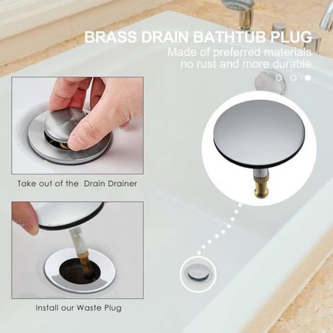 Bouchon De Baignoire - Ø 43 mm - Hauteur Réglable 50-55 mm - Antirouille - Cuivre Chromé - Pour Baignoire Standard - 1 Pièce (1/5)