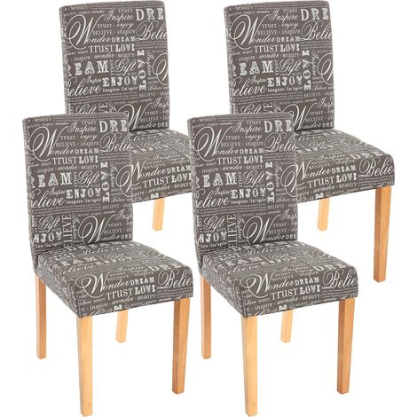 [NEUWERTIG] 4er-Set Esszimmerstuhl Stuhl Küchenstuhl Littau Textil mit Schriftzug, grau, helle Beine