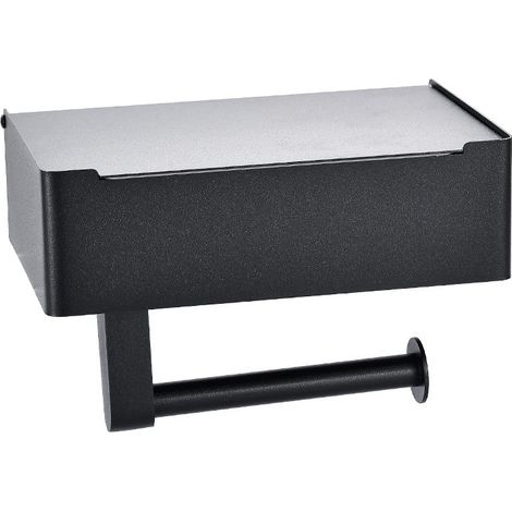 Papel higiénico con estante - Dispensador de toallitas húmedas y almacenamiento para cualquier baño - Organizador de pared de acero inoxidable - Negro mate, grande (1/5)