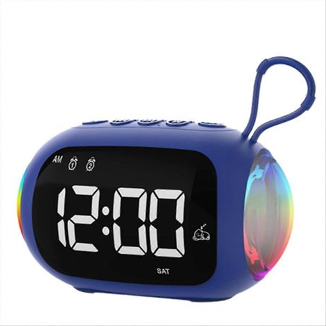 Tragbares Radiowecker mit FM-Radio, Bluetooth-Lautsprechern, farbiger Beleuchtung, Subwoofer, Display mit variabler Helligkeit, Dual-Alarm und Musikplayer. (1/5)