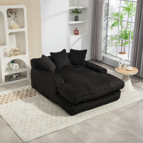 Chaiselongue Loungesofa 1-Sitzer mit 3 Kissen, ergonomisches Bodensofa aus hochdichtem Schaumstoff, Cord, Schwarz
