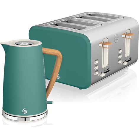 SWAN STP2091GRENEU Nordic Set Desayuno, Hervidor Agua 1,7 L, Tostadora Ranura Ancha 4 rebanadas, Diseño  Verde