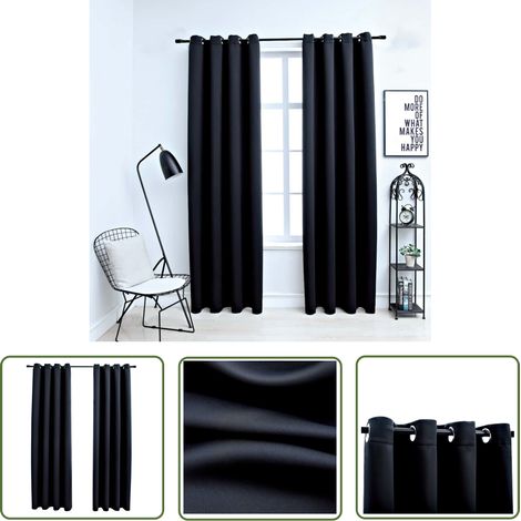 The Living Store Rideaux occultants avec anneaux en métal 2 pcs Noir 140x225 cm - Rideaux Occultants - Rideaux Noirs - Rideaux Pour Salon - Rideaux Pour Chambre - Rideaux Décoratifs (1/5)