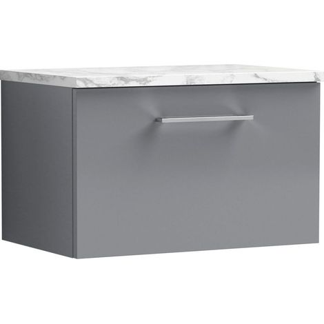 Balterley Bramshall 600mm Wall Hung 1 Drawer Vanity Unit with Laminate Worktop for Compact Modern Bathroom Storage Satin Grey