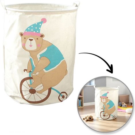 Spielzeugbehälter, Korb, Wäschesack TEDDYBÄR AUF EINEM FAHRRAD 35x45 cm OR2WZ122