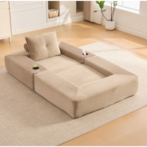 Divano letto 122x98x80 cm beige – convertibile con tasca laterale, tessuto a coste MEUBLIV (1/5)