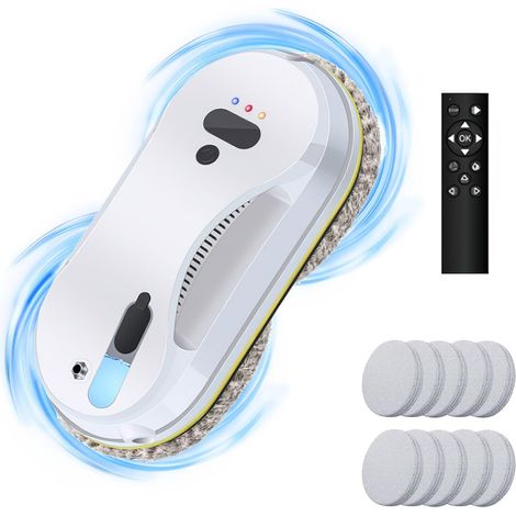Robot limpiacristales automático de 3800 Pa con pulverización de agua, 3 modos de limpieza, sistema de seguridad, apto para todo tipo de superficies lisas, 10 paños (blanco). (1/5)