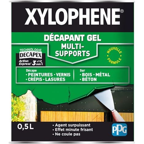 Décapant gel multi supports 0.5 L incolore – Action express en 3 minutes – Pour bois, métal, béton, verre – Formule sans chlorure de méthylène – Xylophene