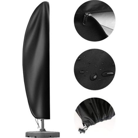 Housse De Parasol - 205 Cm - Imperméable Oxford 600D - Fermeture Éclair Et Cordon De Serrage - Noir - 1 Pièce (1/5)
