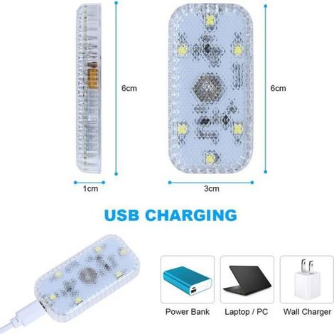 2pcs Lampe LED intérieure voiture - Interrupteur tactile Rechargeable USB - Voiture camion van (1/5)