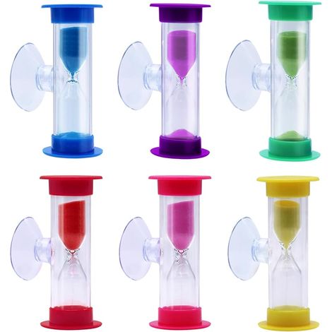 6 Pièces Sablier 3 Minutes avec Ventouse, Sablier Brossage Dents Enfant, Minuteur Sablier 6 Couleurs, Sabliers pour Enfants Jeux Cuisine Bureaux (1/5)