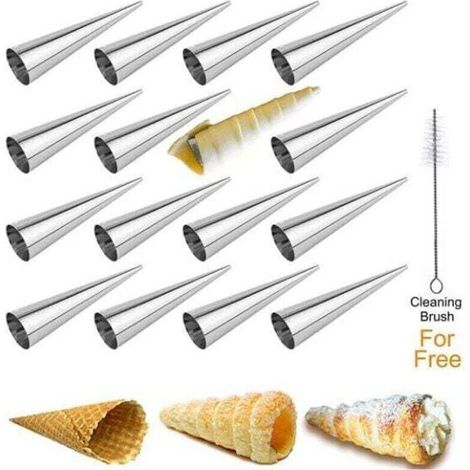 Moules à croissants en acier inoxydable – Lot de 16 pièces, forme conique spiralée (127 x 36 mm), idéaux pour pâte feuilletée et crème glacée (1/4)