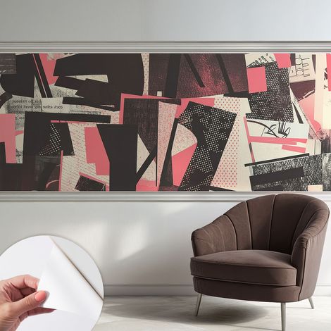 Selbstklebend Tapete - abwaschbar - Arbeitszimmer - Esszimmer- Top Qualität Geometrische Collage 250x104 cm