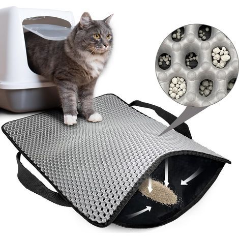 - Alfombrilla para arenero de gato - Alfombrilla de limpieza - Estructura de panal de doble capa, impermeable, antideslizante, para arenero, gris, 61x38cm (1/5)