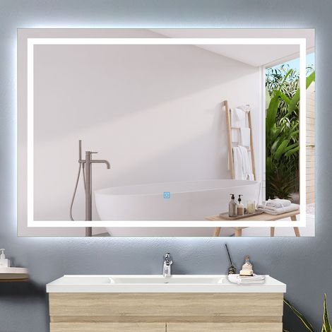 Acezanble miroir 110x70cm miroir de salle de bain anti-buée, miroir LED avec éclairage, miroir mural cosmétique lumineux,interrupteur tactile