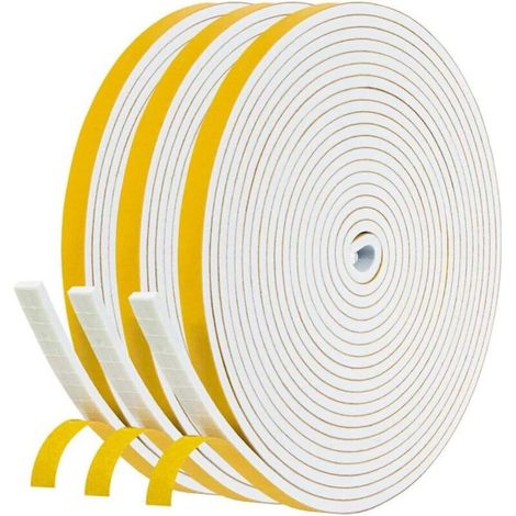 Joint Isolation pour Fenêtre Porte, Joint en bande Adhésif Phonique, 6mm x 3mm x 15M total, Joint Calfeutrage en Mousse Caoutchouc, Multiusage Antidérapant Antichoc pour petit Article, Blanc (1/5)