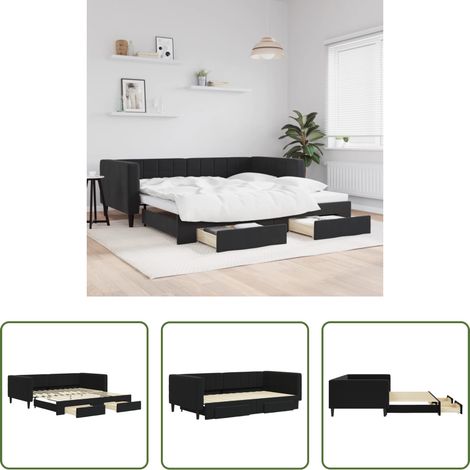 vidaXL Lit gigogne - Lit de jour avec gigogne et tiroirs sans matelas noir 100x200cm (1/5)