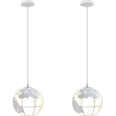 U-Do 2Pcs Lustre Créatif Lampe forme Terre en Fer Blanc Vintage Suspension Ajustable Industrielle pour Salon Couloir (1/4)