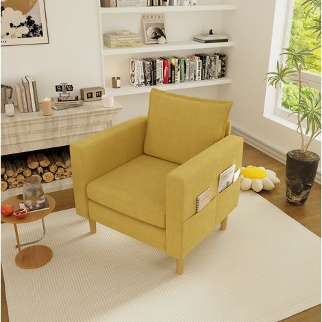 Sessel mit Seitentasche Chenille senfgelb 150 kg OKMYHOME (1/5)