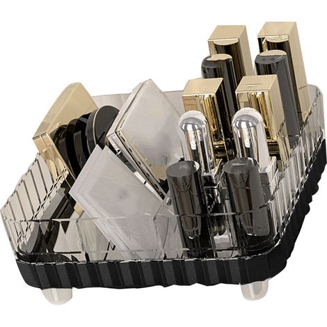 Organisateur de maquillage à plusieurs compartiments, antidérapant, en plastique transparent noir, idéal pour les cosmétiques, les rouges à lèvres et les bijoux. (1/5)