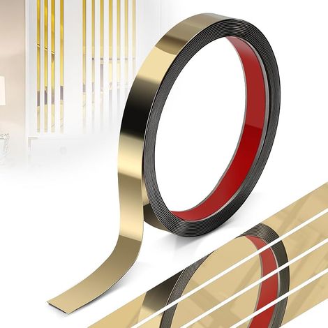 Selbstklebende Edelstahlleiste, 2 cm x 5 m, flexible Leiste mit Spiegeleffekt für Möbeldekoration, Spiegelkanten, Wände, Türen, Decken, Gold (1/5)