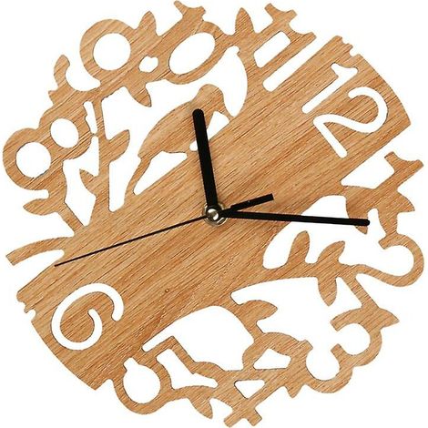 [JAMAIS UTILISÉ]1 pc oiseau horloge murale en bois horloge décorative murale naturelle horloge suspendue créative (1/4)