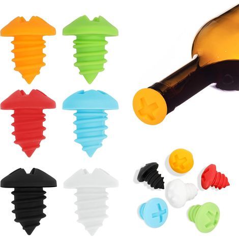 Lot de 6 bouchons à vin en silicone, bouchons à vis sous vide, scellant pour bouteilles de vin rouge et de champagne, bouchons de liège, couvercle de bouteille (1/5)