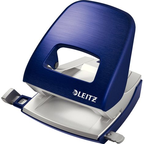 Leitz Pratica Perforatrice da Ufficio, Capacità fino a 30 Fogli, Blu (Metallizzato), Metallo, Guida di Arresto con Barra di Selezione del Formato, Gamma Style, Box, 50060069
