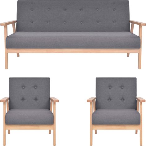 3 pcs Ensemble Canapés droits Contemporain - Sofa Divan Banquette - Tissu Gris foncé Chic-663478 (1/5)