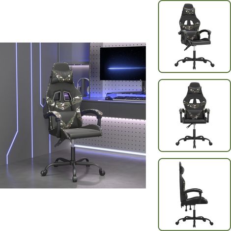 The Living Store Sedia da Gaming Nero e Mimetico in Similpelle - Sedia da gioco